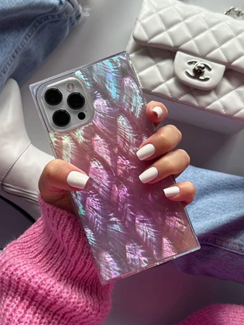 🆕 Flaunt Square | iPhone 16 Pro Max Pink Mother of Pearl Case!